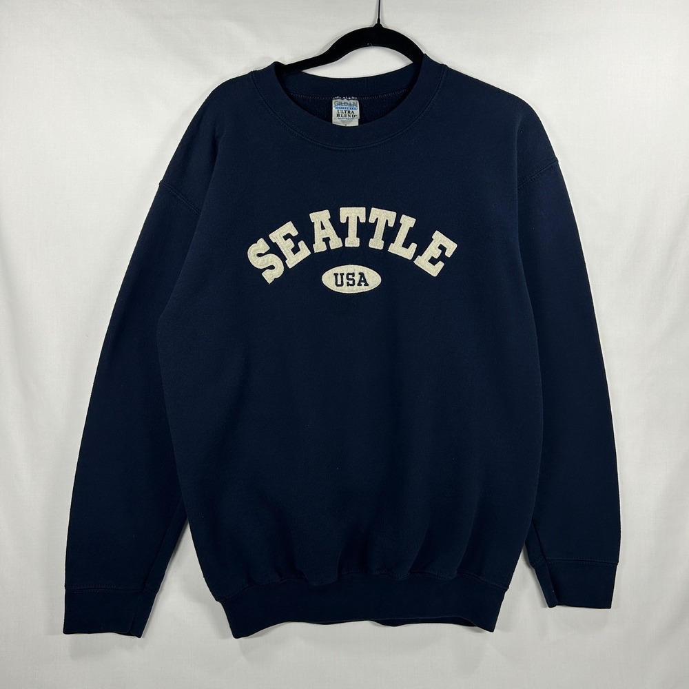 Gildan Ultra Blend Seattle Navy Blue Crewneck Sweatshirt Size M